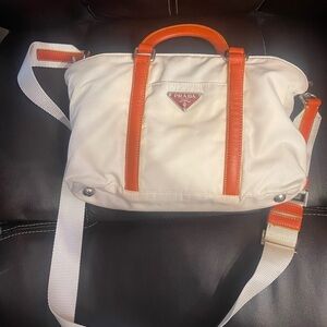 Prada Nylon 2-Way White and Orange Bag
